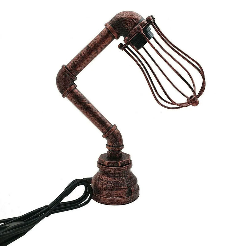 Table Lamp Industrial Style Bulb Cage Shade Metal Table Lighting with Water Pipe~1306 Spirit Journeys Gifts