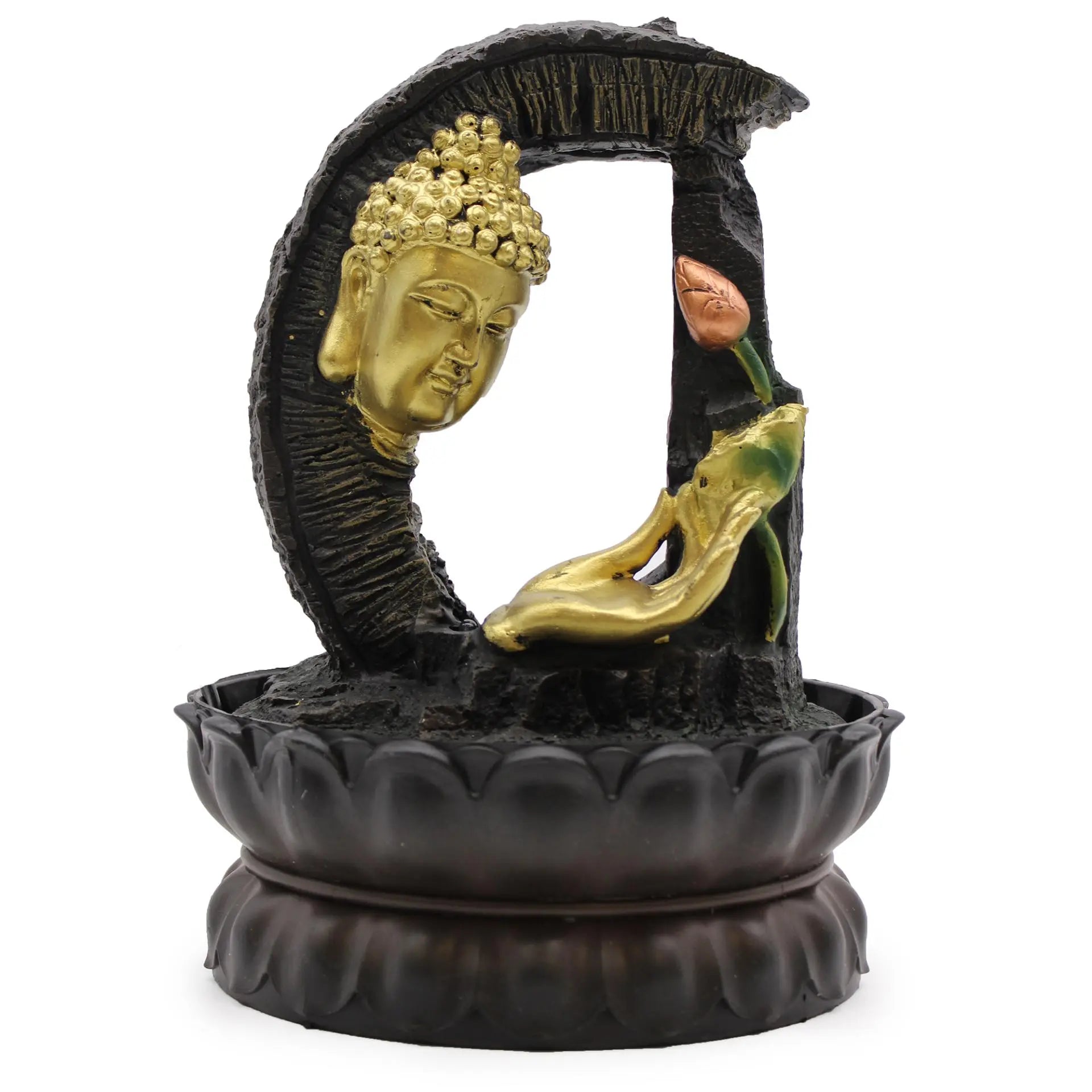 Tabletop Water Feature - 30cm - Golden Buddha & Lotus Spirit Journeys Gifts