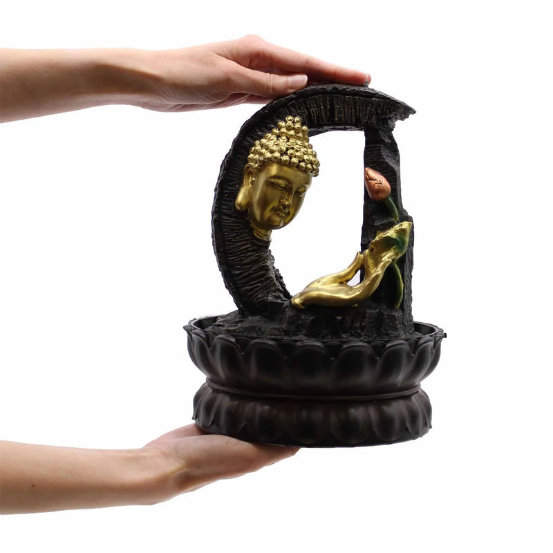 Tabletop Water Feature - 30cm - Golden Buddha & Lotus Spirit Journeys Gifts