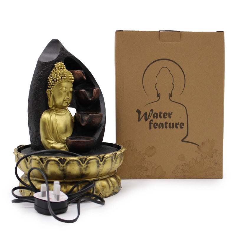Tabletop Water Feature - 30cm - Golden Buddha & Pouring Pots Spirit Journeys Gifts