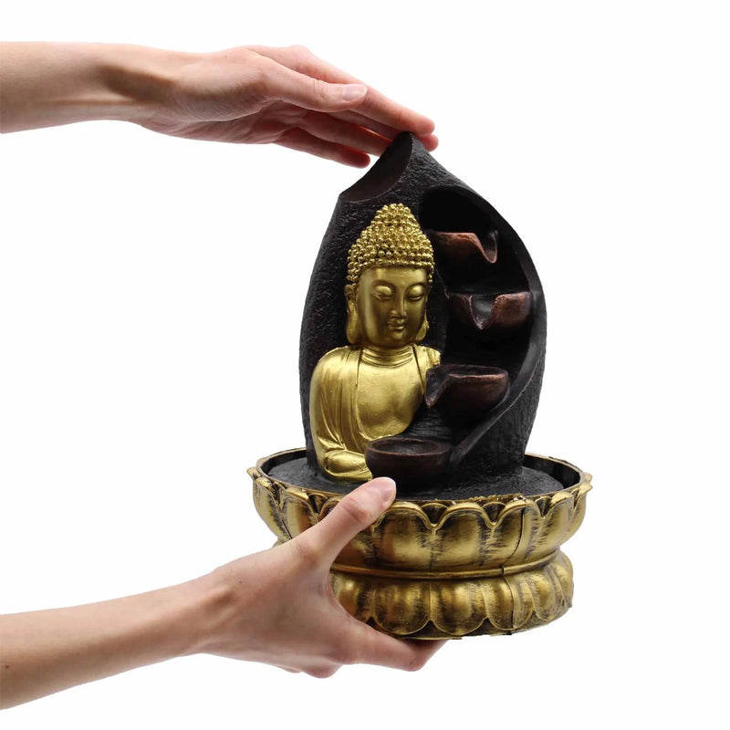 Tabletop Water Feature - 30cm - Golden Buddha & Pouring Pots Spirit Journeys Gifts