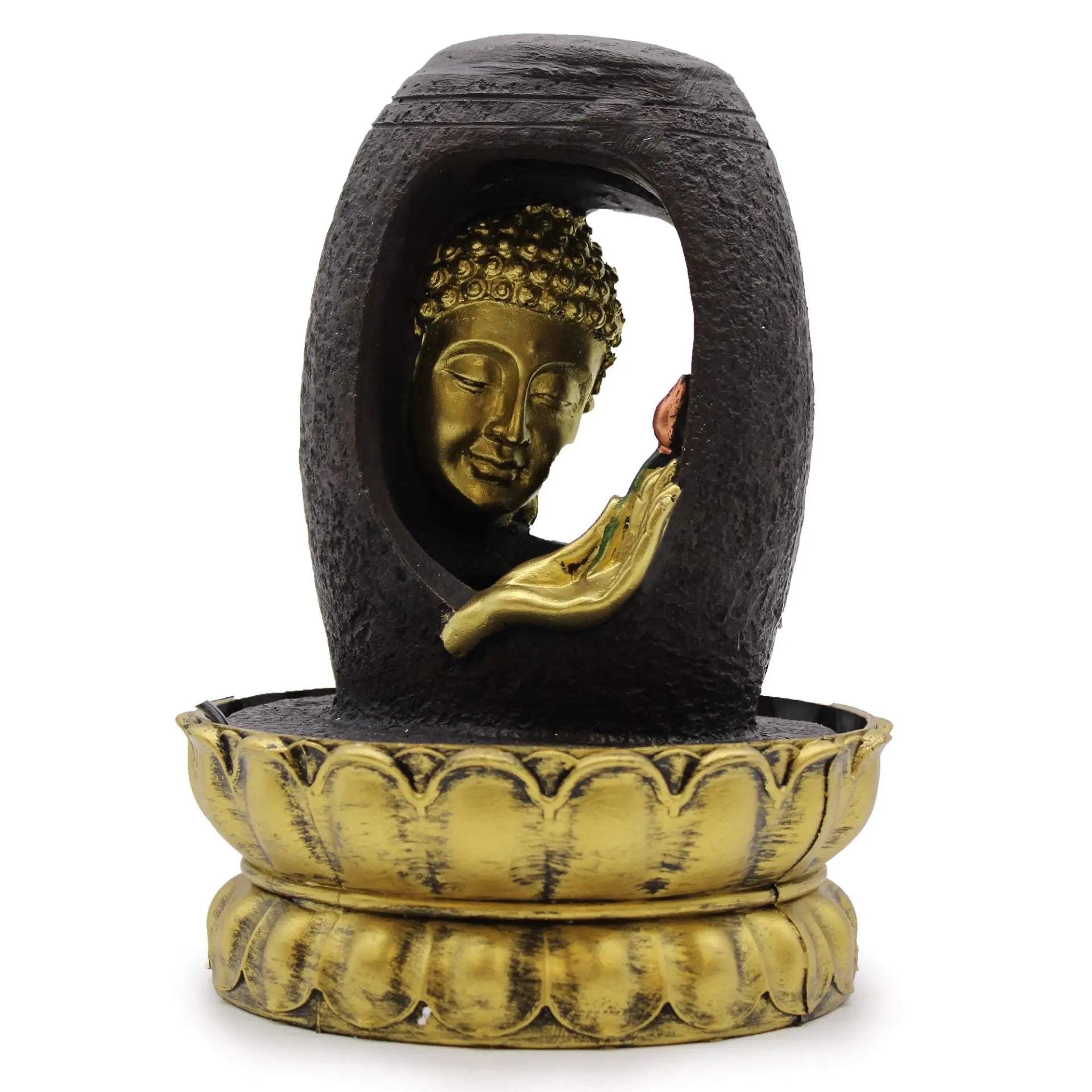 Tabletop Water Feature - 30cm - Golden Buddha & Vitarka Mudra Spirit Journeys Gifts
