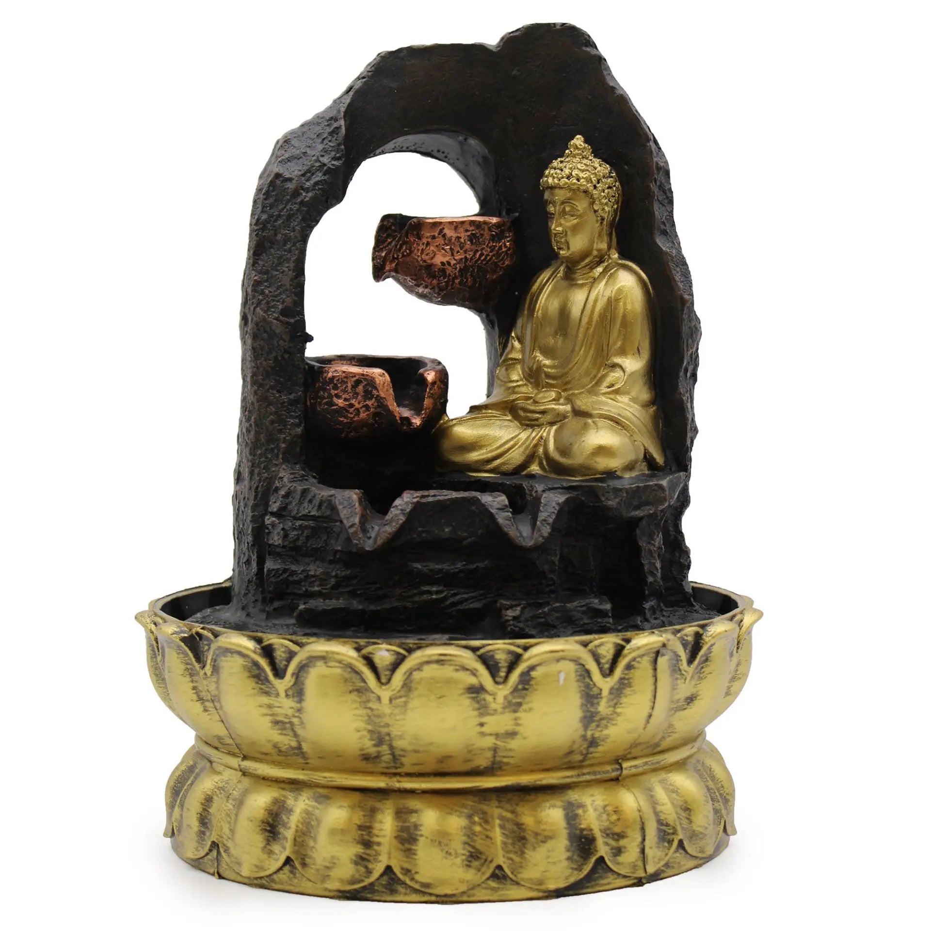 Tabletop Water Feature - 30cm - Golden Meditating Buddha Spirit Journeys Gifts