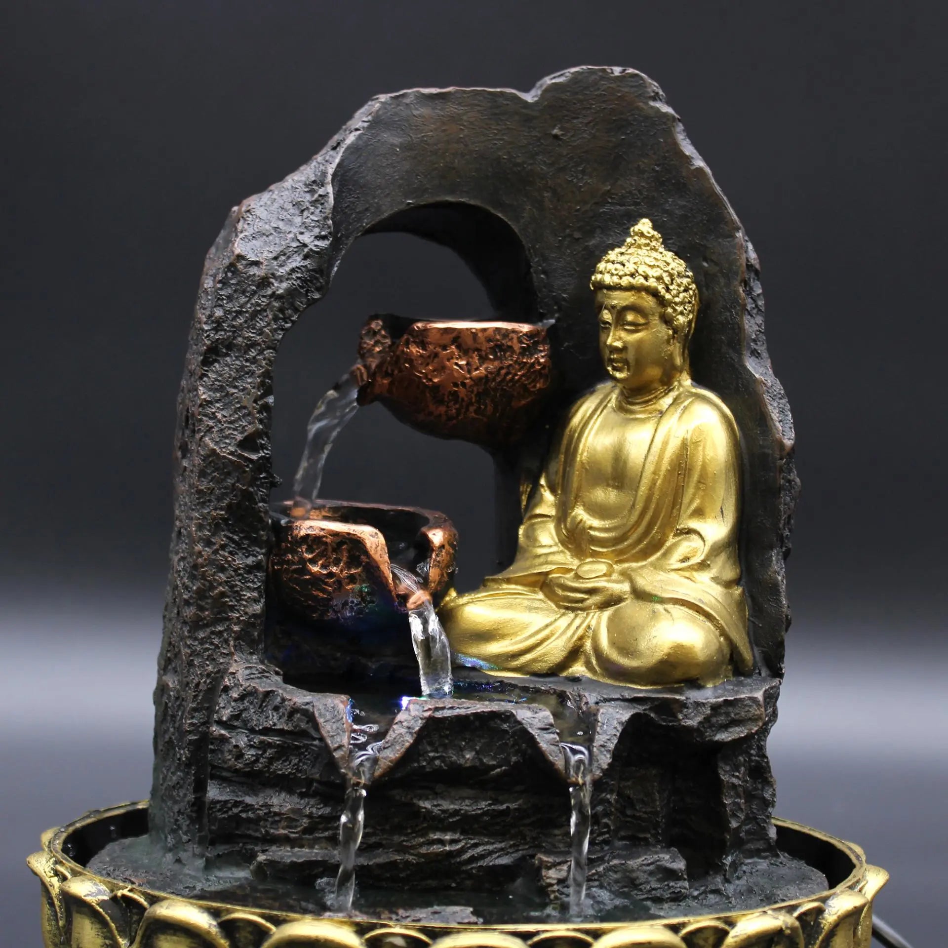 Tabletop Water Feature - 30cm - Golden Meditating Buddha Spirit Journeys Gifts