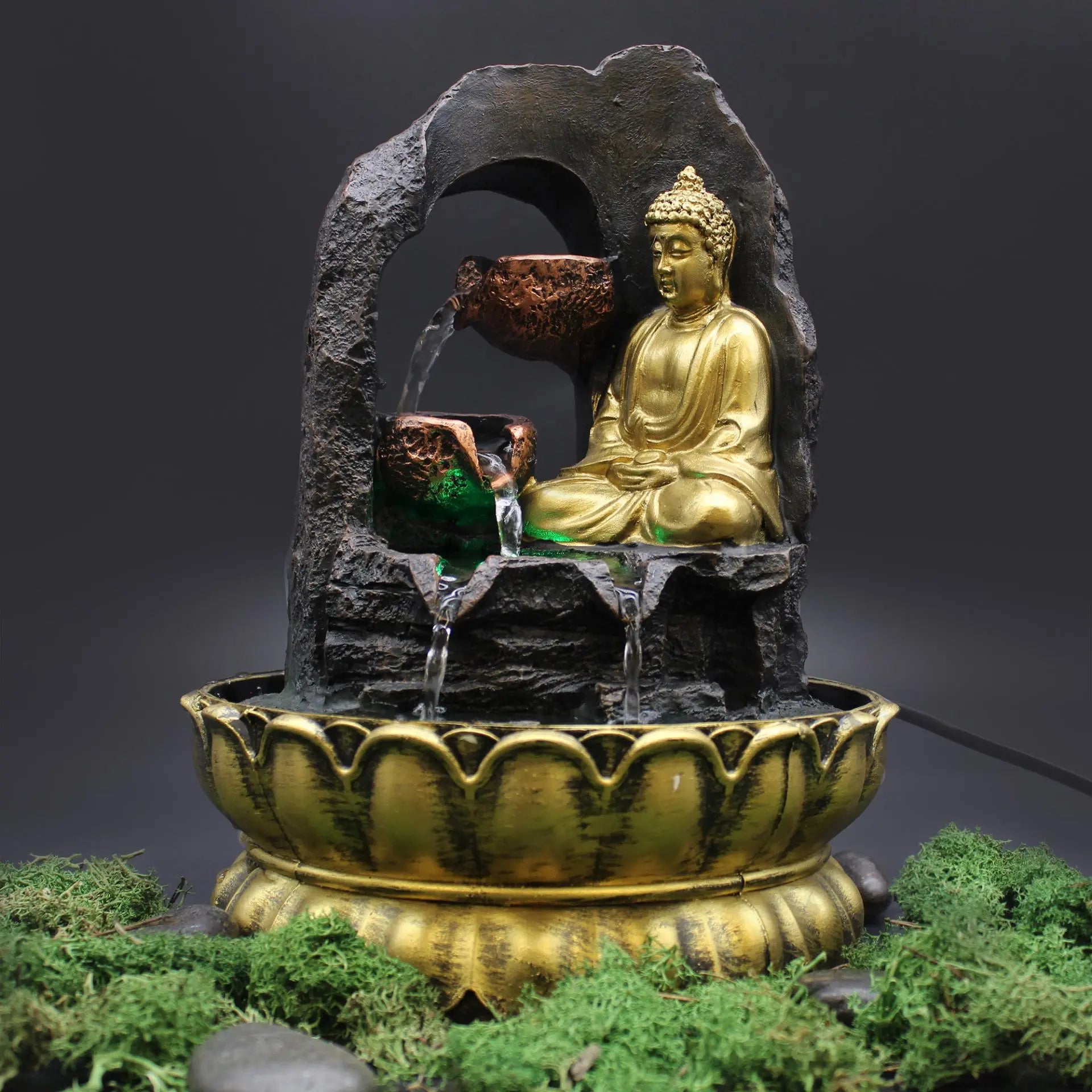 Tabletop Water Feature - 30cm - Golden Meditating Buddha Spirit Journeys Gifts