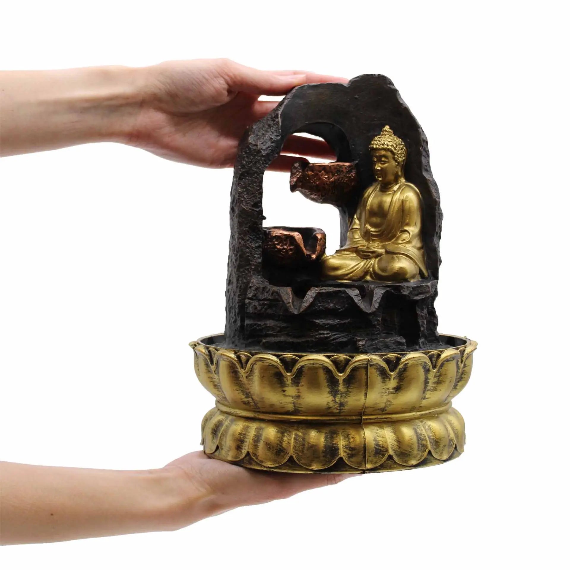 Tabletop Water Feature - 30cm - Golden Meditating Buddha Spirit Journeys Gifts