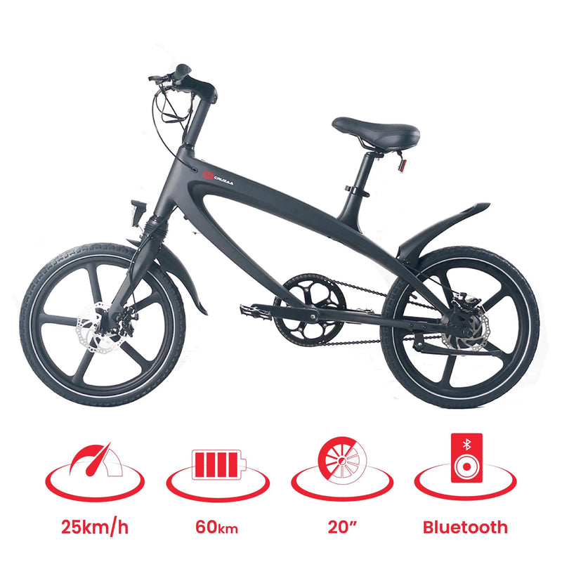 The Official Carbon Black E-Bike with Built-in Speakers & Bluetooth (Range up to 60km) Spirit Journeys Gifts