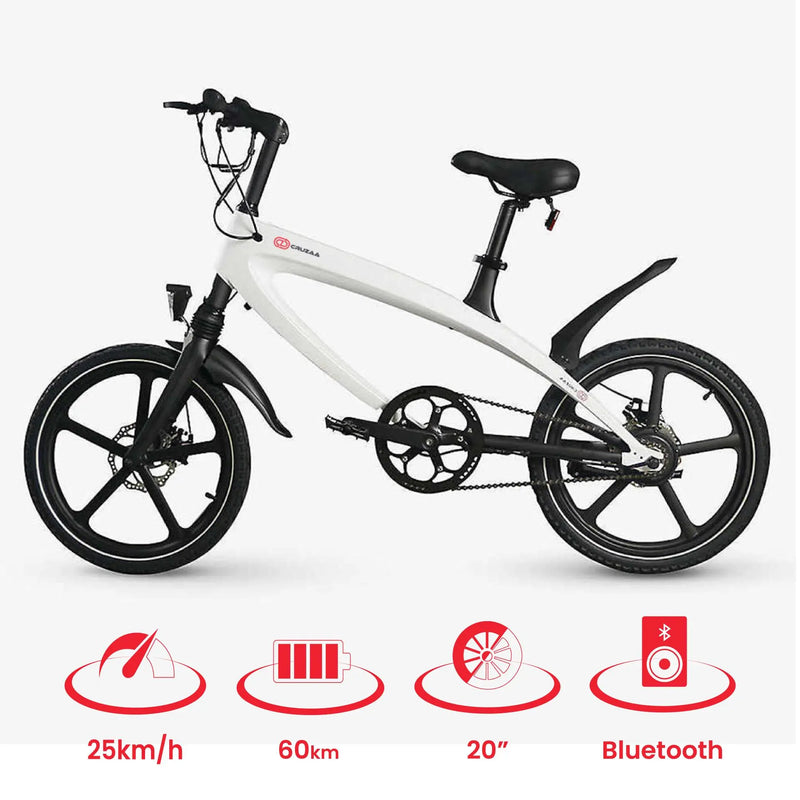 The Official Racing White E-Bike with Built-in Speakers & Bluetooth (Range up to 60km) Spirit Journeys Gifts