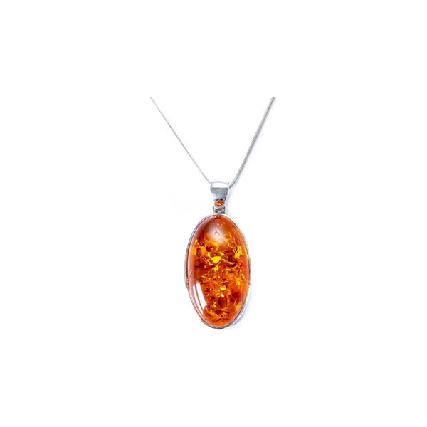 Timeless Oval Amber Necklace, Cognac Amber Pendant with Silver Chain Spirit Journeys Gifts