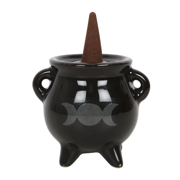Triple Moon Cauldron Ceramic Incense Holder Spirit Journeys Gifts