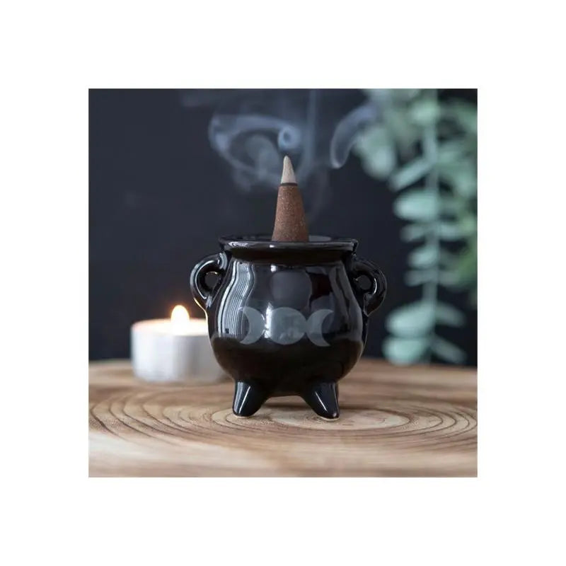 Triple Moon Cauldron Ceramic Incense Holder Spirit Journeys Gifts