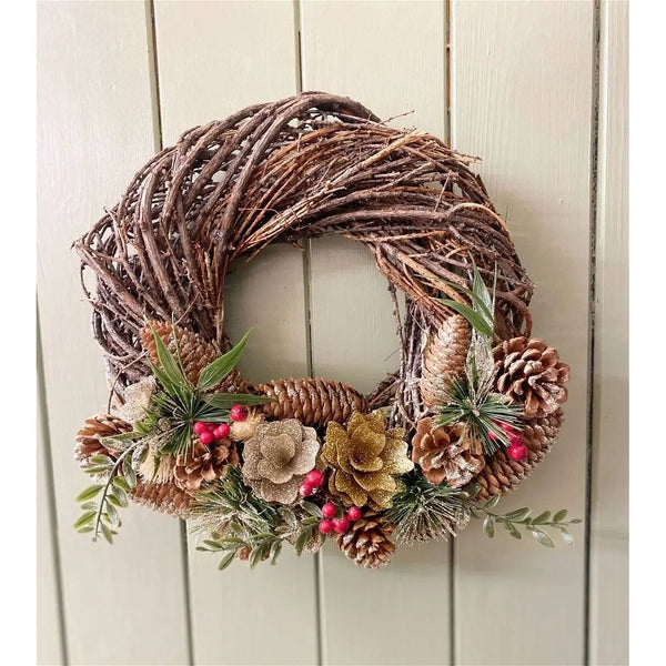 Twisted Pine & Berry Botanical Christmas Wreath 35cm gekofaire
