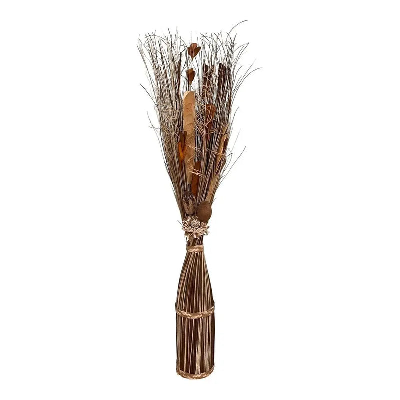 Twisted Stem Vase With Dried Brown & Cream Flowers Unbranded