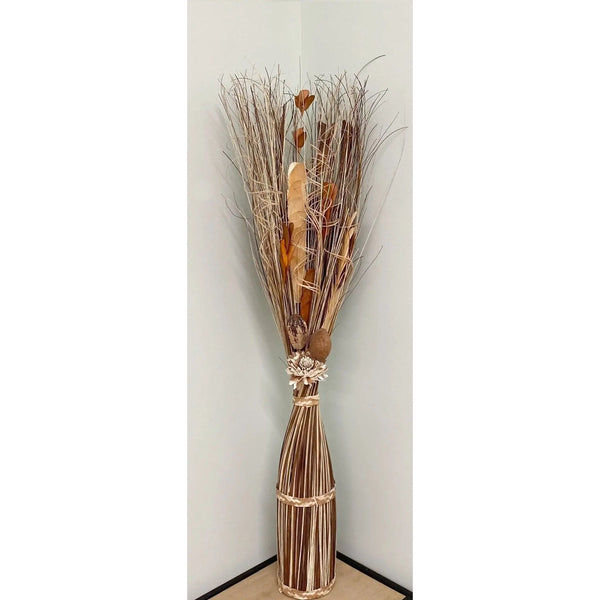 Twisted Stem Vase With Dried Brown & Cream Flowers Unbranded