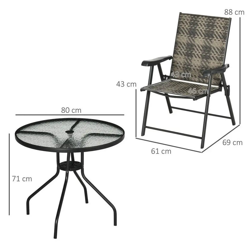 Outsunny 5 PCs Rattan Dining Sets w/ Umbrella Hole Table & Folding Armchair Outsunny