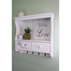 Wall Unit in White with Hooks, Drawers & Shelf gekofaire