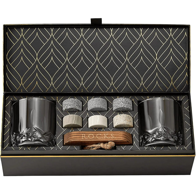 Whiskey Chilling Stones Gift Set With 2 Signature Crystal Glasses Spirit Journeys Gifts