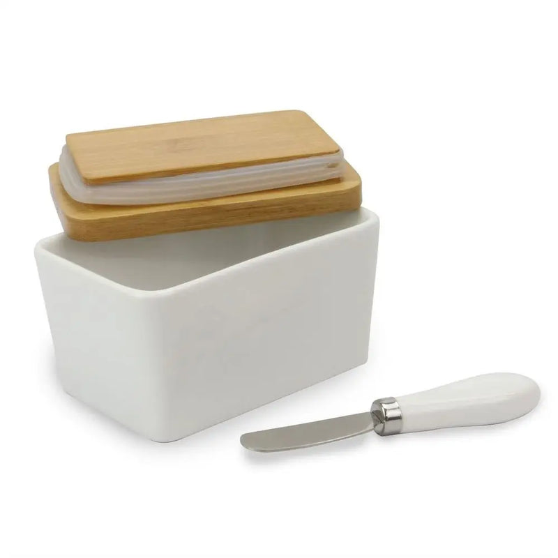 White Porcelain Butter Dish with Knife | M&W Maison & White