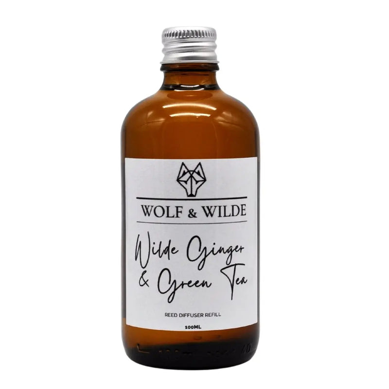Wilde Ginger & Green Tea 100ML Luxury Reed Diffuser Refill In Amber Glass Bottle Wolf & Wilde