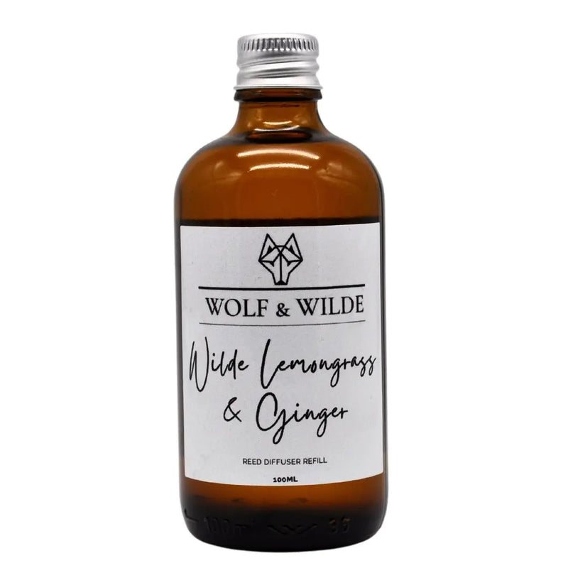 Wilde Lemongrass & Ginger 100ML Luxury Reed Diffuser Refill In Amber Glass Bottle Wolf & Wilde