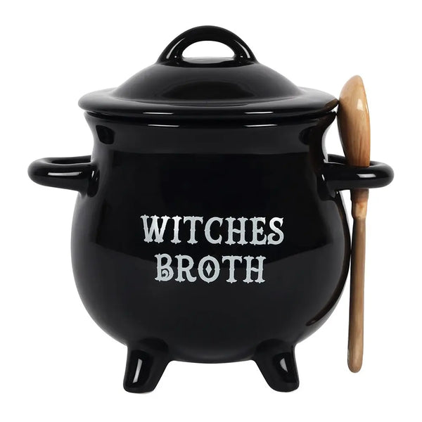 Witches Broth Cauldron Soup Bowl with Broom Spoon Unbranded