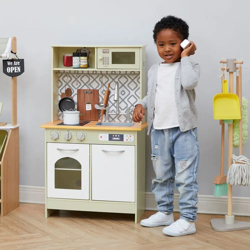 Wooden Kitchen Playset with Interactive Features & 9 Accessories Teamson Kids