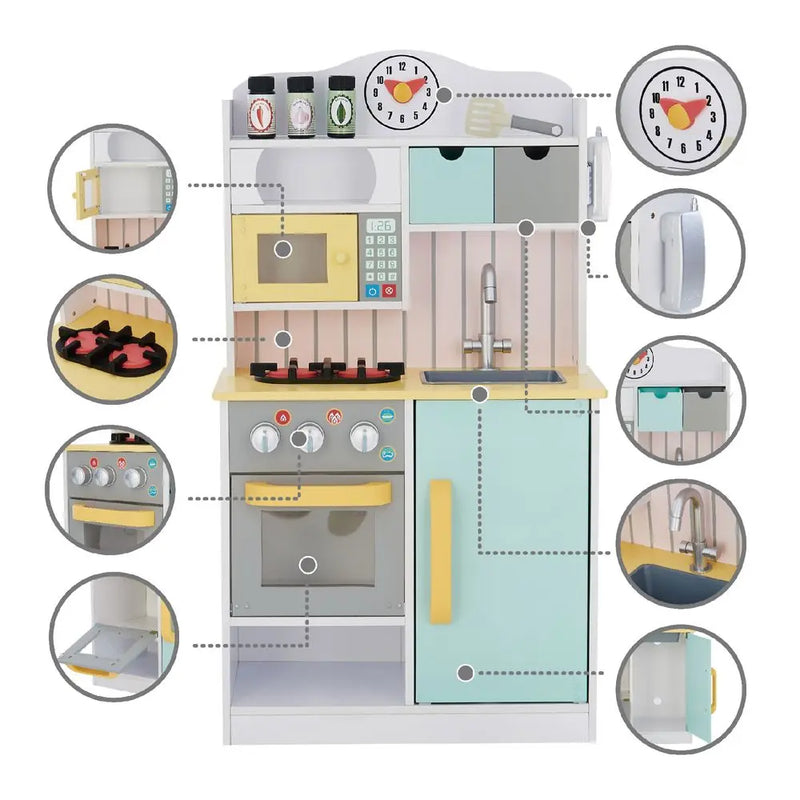 Wooden Kitchen Toy Kitchen With 5 Role Play Accessories TD-11708AR Teamson Kids