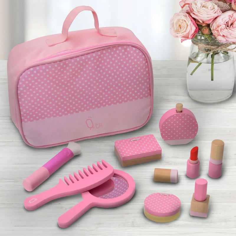 Wooden Vanity Set Makeup Kit with 10 Accessories Pink TK-W00010 Teamson Kids