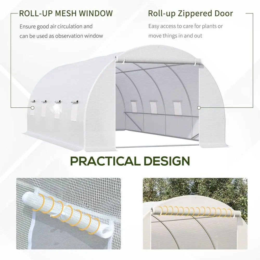 Outsunny 6 x 3 x 2 m Polytunnel Greenhouse w/ Zippered Door and 8 Windows Outsunny