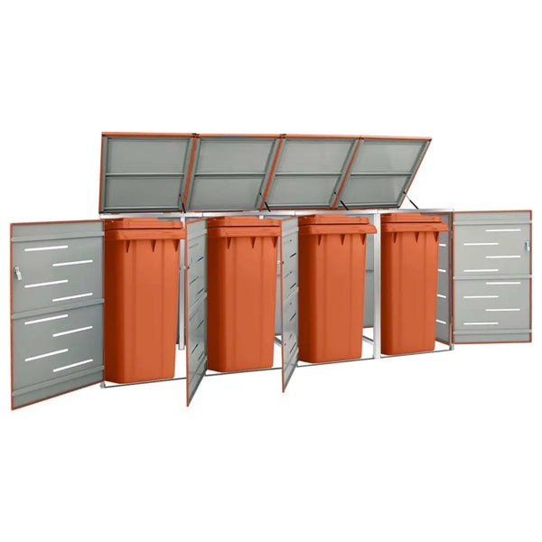 vidaXL Quadruple Wheelie Bin Shed 276.5x77.5x112.5 cm Stainless Steel Spirit Journeys Gifts