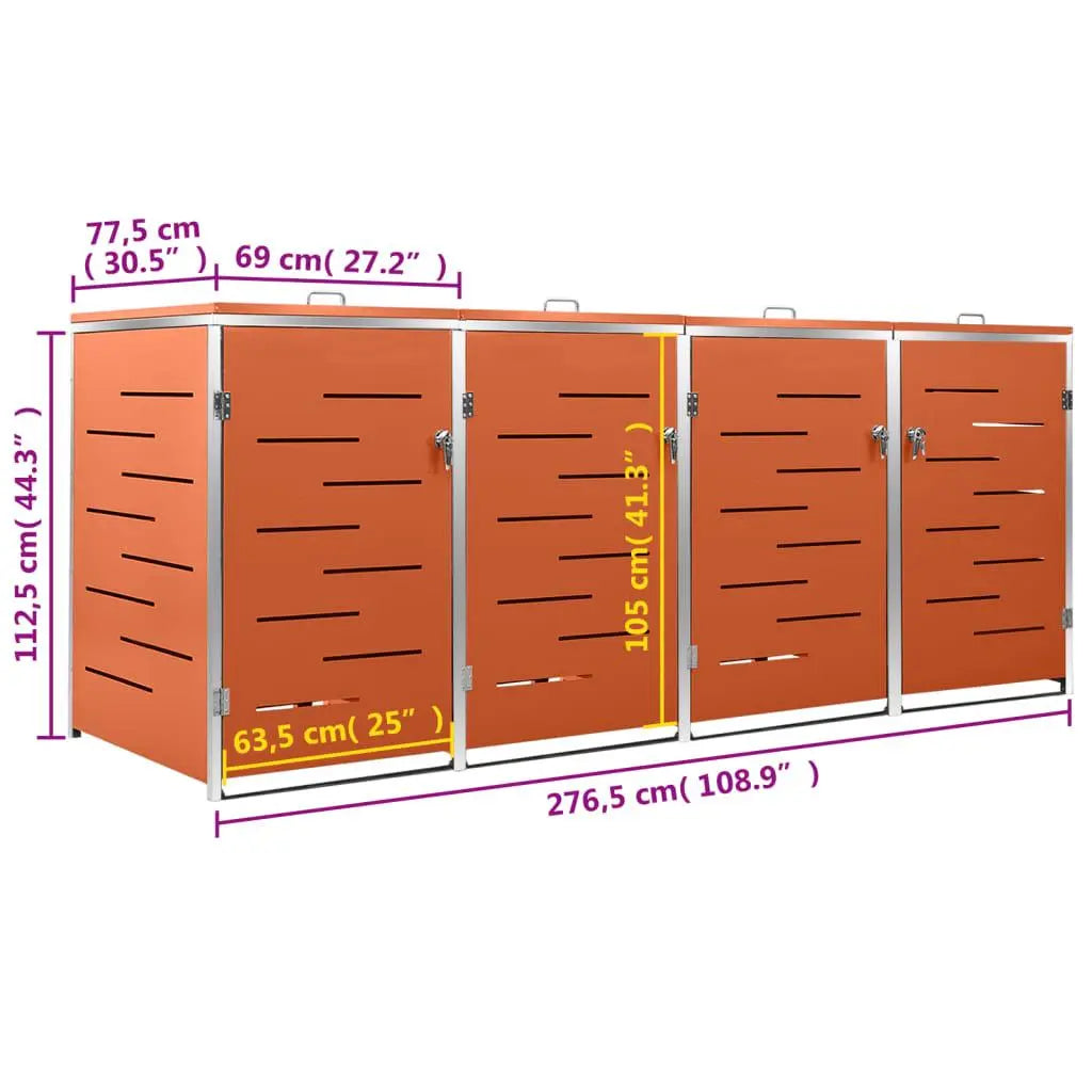 vidaXL Quadruple Wheelie Bin Shed 276.5x77.5x112.5 cm Stainless Steel Spirit Journeys Gifts