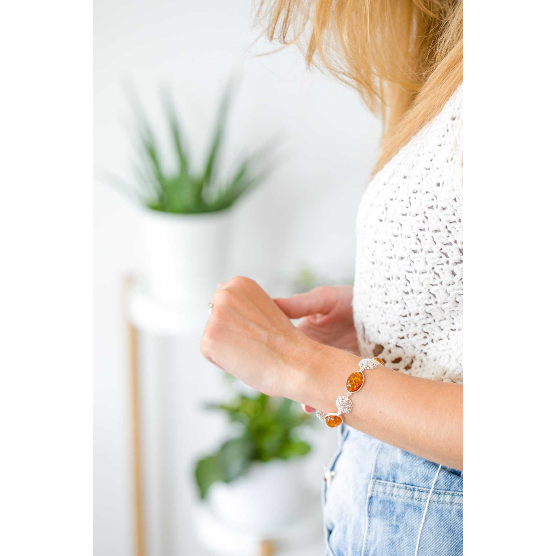 Alternating Filigree Statement Amber Bracelet Spirit Journeys