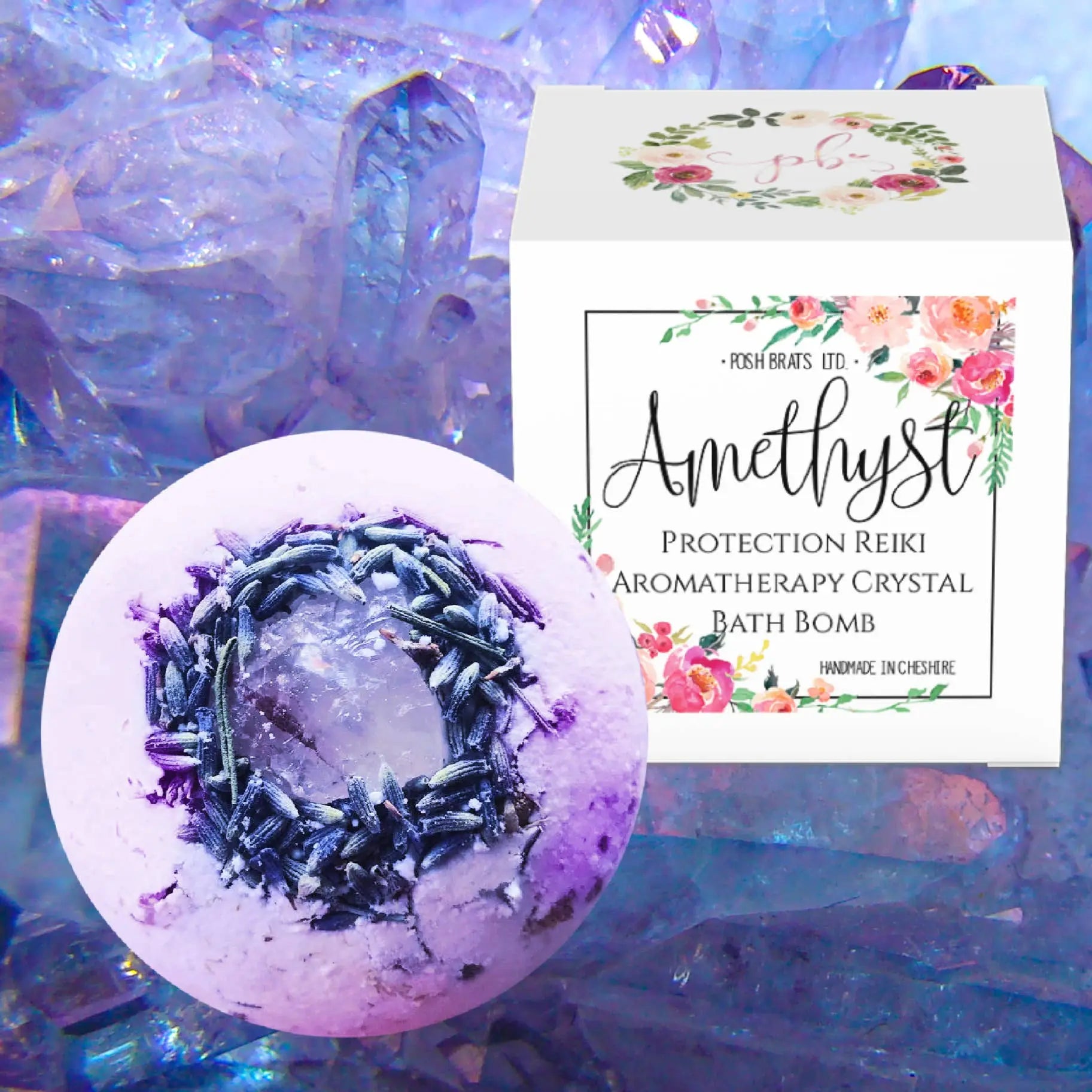 Amethyst Protection Aromatherapy Reiki Crystal Bath Bomb Posh Brats