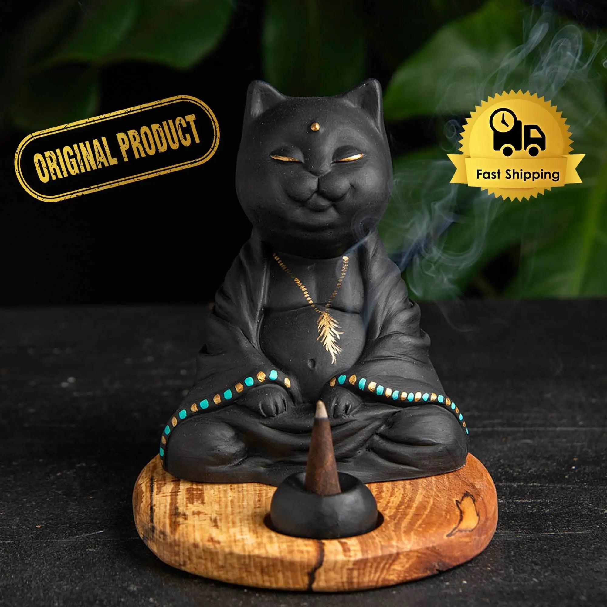 Buddha Cat Incensory, Buddha Cat Incense Holder, Buddha Incense Burner Troy Touch