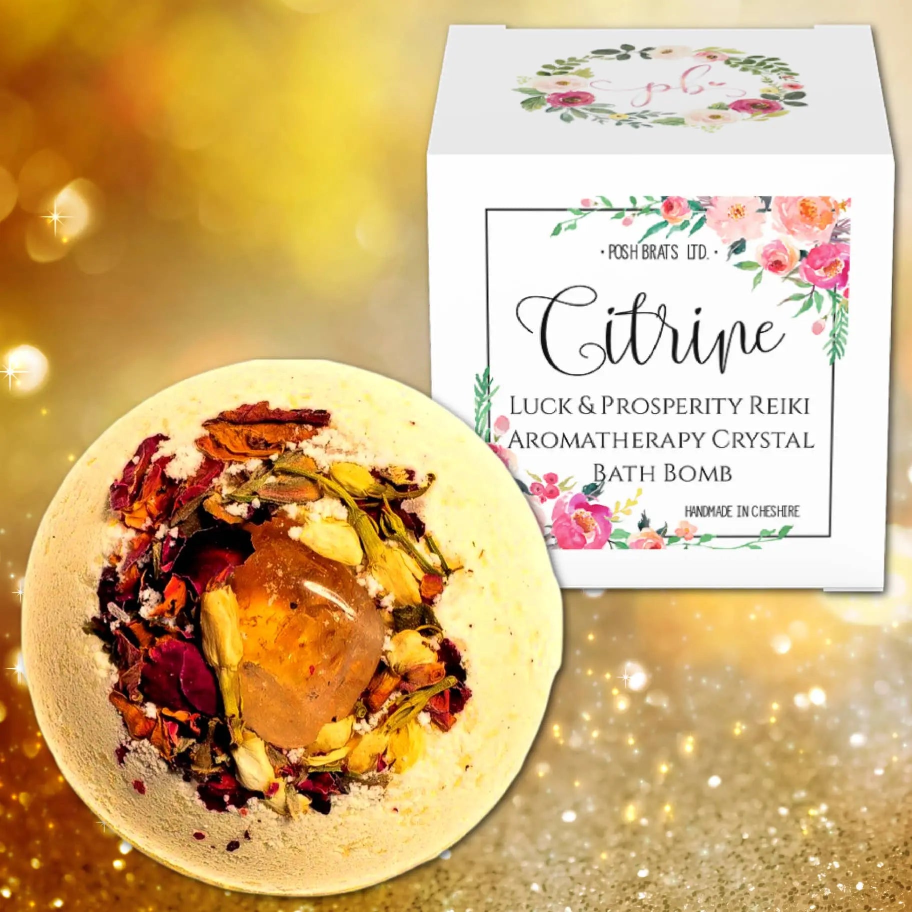 Citrine Prosperity Aromatherapy Crystal Bath Bomb VEGAN Posh Brats