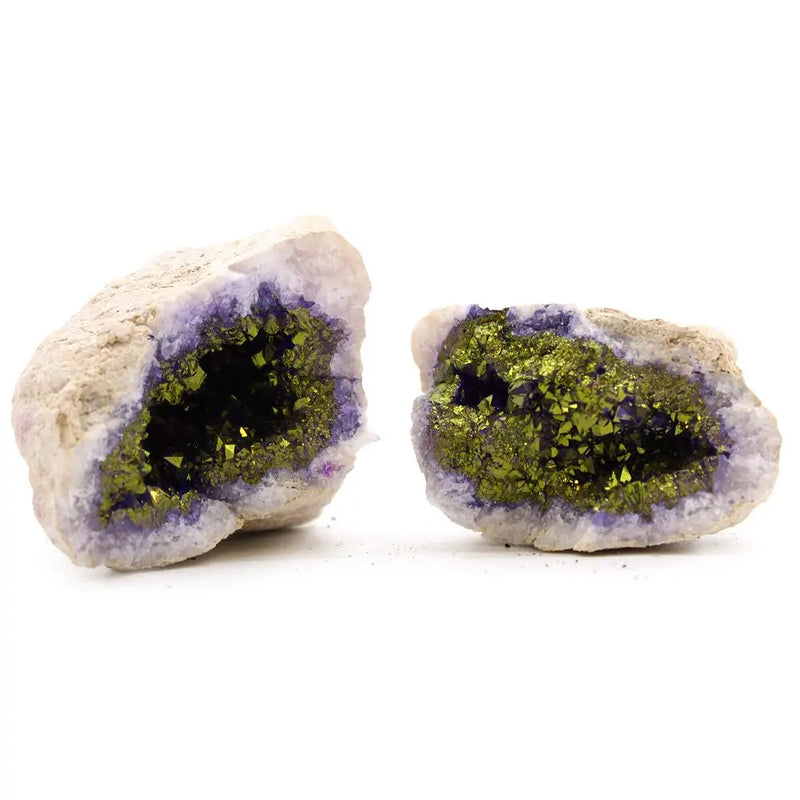 Coloured Calsite Geodes - Natural Rock - Purple & Gold Ancient Wisdom