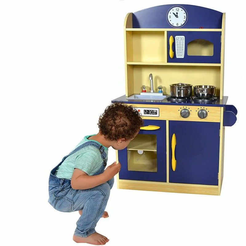 Deluxe Interactive Wooden Play Kitchen in Navy for Boys & Girls Teamson Kids