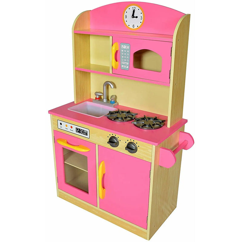 Deluxe Interactive Wooden Play Kitchen in Pink for Boys & Girls Teamson Kids