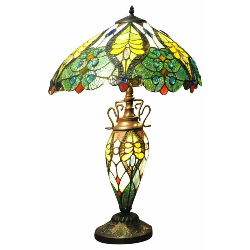 Green & Yellow Double Tiffany Lamp 68cm Geko