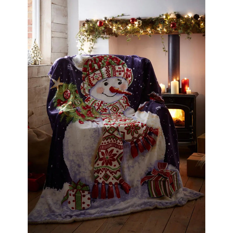 Happy Snowman Fleece Throw 130 x 170cm Portfolio Home