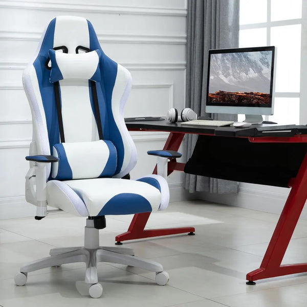 LED Light PU Leather Gaming Chair Thick Padding High Back w, Removable Pillows Unbranded
