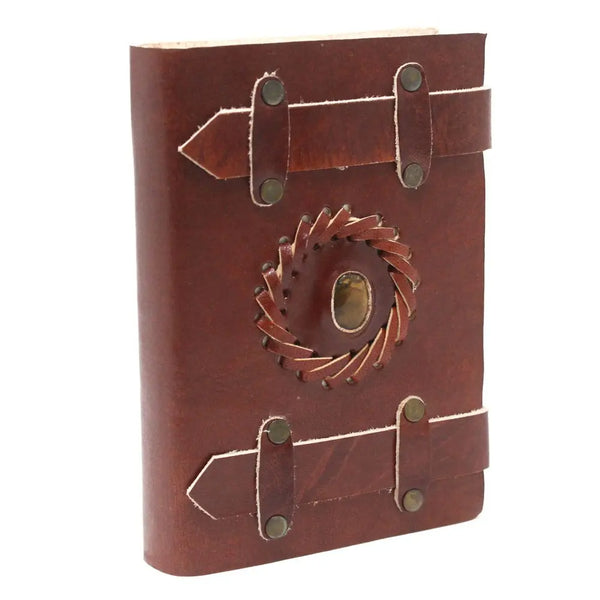 Leather Tigereye with Belts Notebook (6x4") Ancient Wisdom