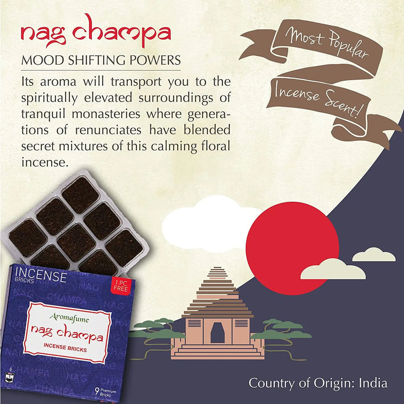 Nag Champa Incense Bricks Refill Pack (3 x 9 Bricks) by Aromafume Spirit Journeys Gifts