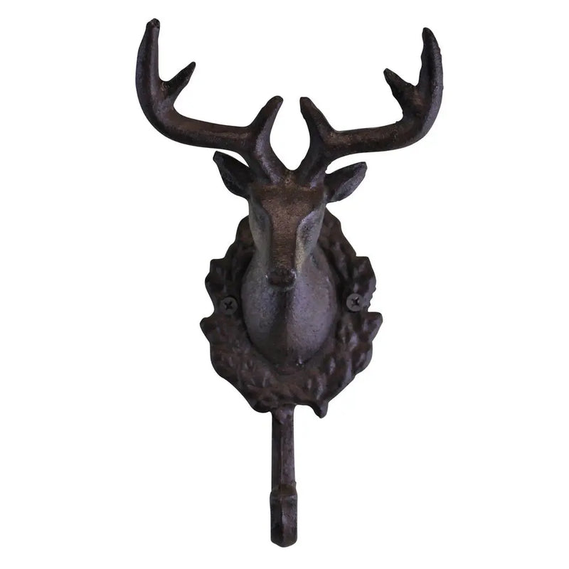 Rustic Cast Iron Wall Hooks, Single Stag Bust Unbranded