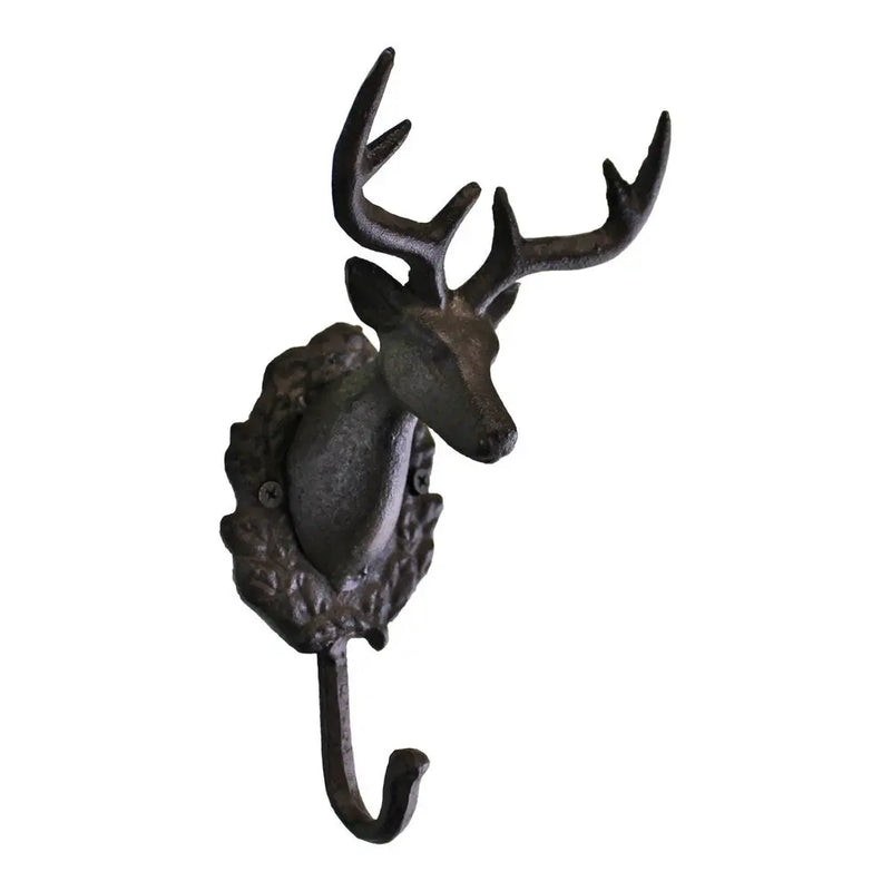 Rustic Cast Iron Wall Hooks, Single Stag Bust Unbranded