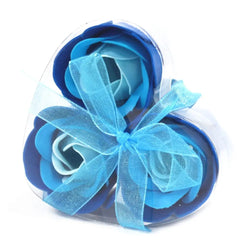 Set of 3 Soap Flower Heart Box - Blue Wedding Roses Ancient Wisdom