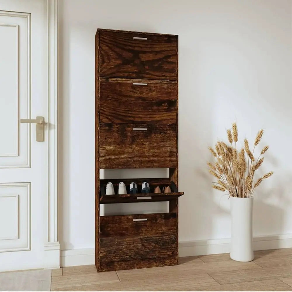 Shoe Cabinet Smoked Oak 59x17x169 cm Engineered Wood vidaXL