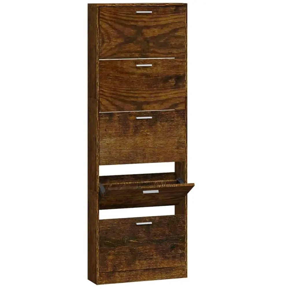 Shoe Cabinet Smoked Oak 59x17x169 cm Engineered Wood vidaXL