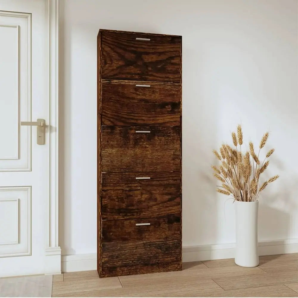 Shoe Cabinet Smoked Oak 59x17x169 cm Engineered Wood vidaXL