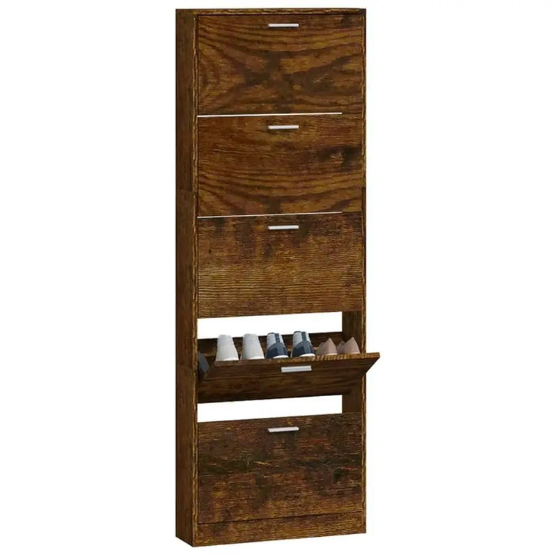 Shoe Cabinet Smoked Oak 59x17x169 cm Engineered Wood vidaXL